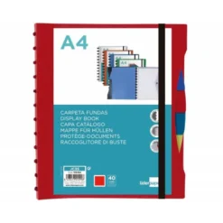 CARPETA LIDERPAPEL A4 CON 40 FUNDAS INTERCAMBIABLES 5 SEP SOBRE Y GOMILLA PORTADA Y LOMO PERSONALIZABLE ROJO