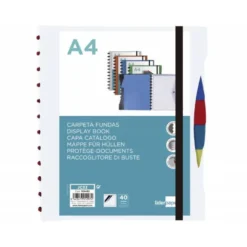 CARPETA LIDERPAPEL A4 CON 40 FUNDAS INTERCAMBIABLES 5 SEP SOBRE Y GOMILLA PORTADA Y LOMOPERSONALIZABLE TRANSPARENTE