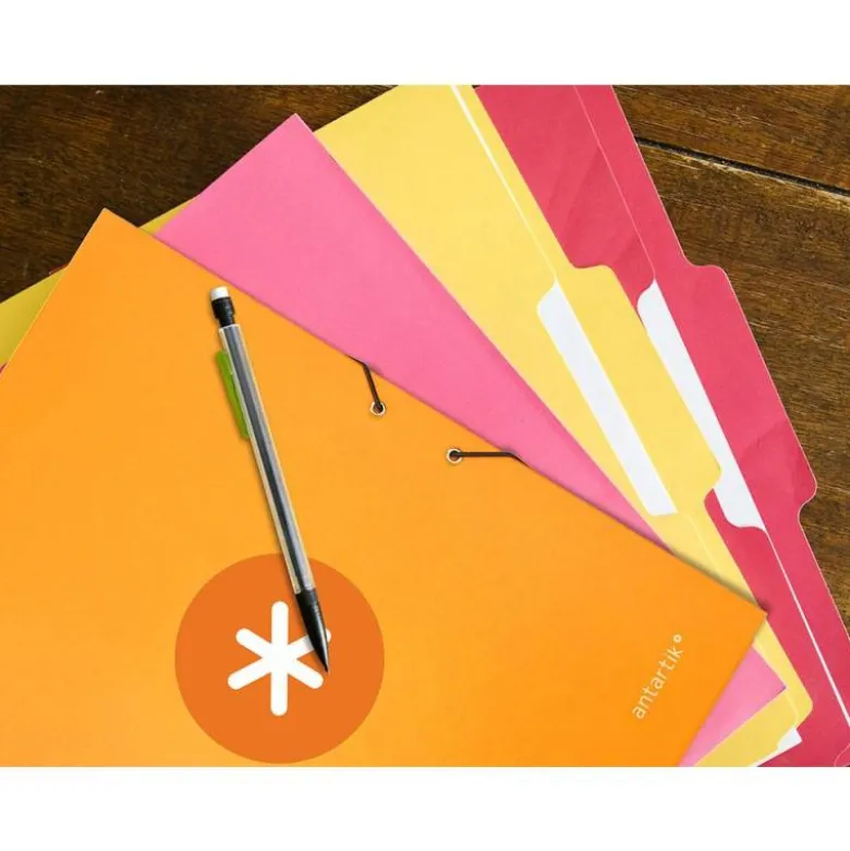 CARPETA LIDERPAPEL ANTARTIK GOMAS A4 3 SOLAPAS CARTON FORRADO COLOR MOSTAZA