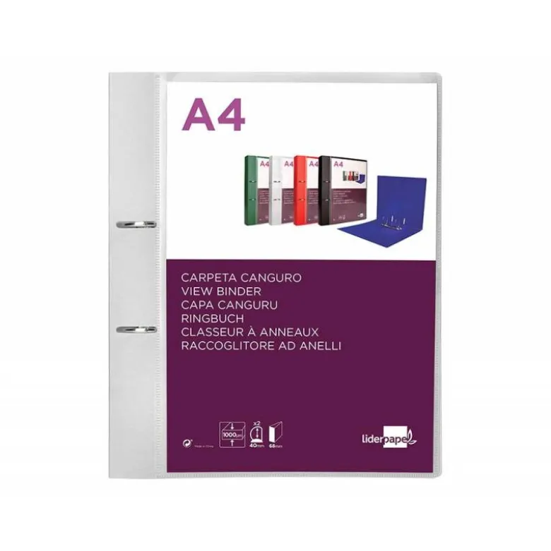 CARPETA LIDERPAPEL CANGURO 2 ANILLAS 40 MM MIXTAS POLIPROPILENO DIN A4 TRANSPARENTE