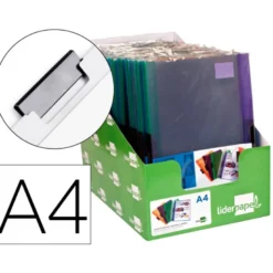 CARPETA LIDERPAPEL DOSSIER PINZA LATERAL POLIPROPILENO DIN A4 30 HOJAS PACK DE 4 COLORES SURTIDOS