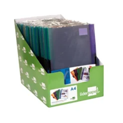 CARPETA LIDERPAPEL DOSSIER PINZA LATERAL POLIPROPILENO DIN A4 30 HOJAS PACK DE 4 COLORES SURTIDOS