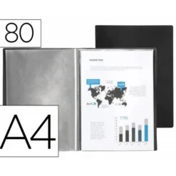 CARPETA LIDERPAPEL ESCAPARATE 80 FUNDAS POLIPROPILENO DIN A4 NEGRO OPACO