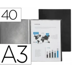 CARPETA LIDERPAPEL ESCAPARATE 40 FUNDAS POLIPROPILENO DIN A3 COLOR NEGRO OPACO