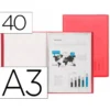 CARPETA LIDERPAPEL ESCAPARATE 40 FUNDAS POLIPROPILENO DIN A3 ROJO TRANSLUCIDO