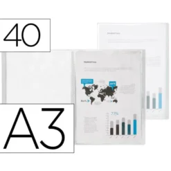CARPETA LIDERPAPEL ESCAPARATE 40 FUNDAS POLIPROPILENO DIN A3 TRANSPARENTE TRANSLUCIDO