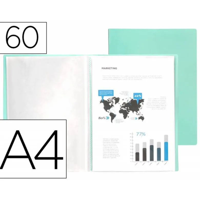 CARPETA LIDERPAPEL ESCAPARATE 60 FUNDAS POLIPROPILENO DIN A4 VERDE MANZANA OPACO