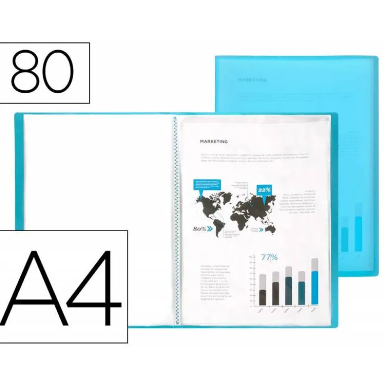 CARPETA LIDERPAPEL ESCAPARATE 80 FUNDAS POLIPROPILENO DIN A4 AZUL TRANSLUCIDO