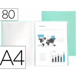CARPETA LIDERPAPEL ESCAPARATE 80 FUNDAS POLIPROPILENO DIN A4 VERDE MANZANA OPACO