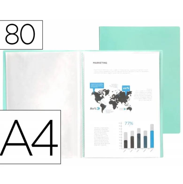 CARPETA LIDERPAPEL ESCAPARATE 80 FUNDAS POLIPROPILENO DIN A4 VERDE MANZANA OPACO