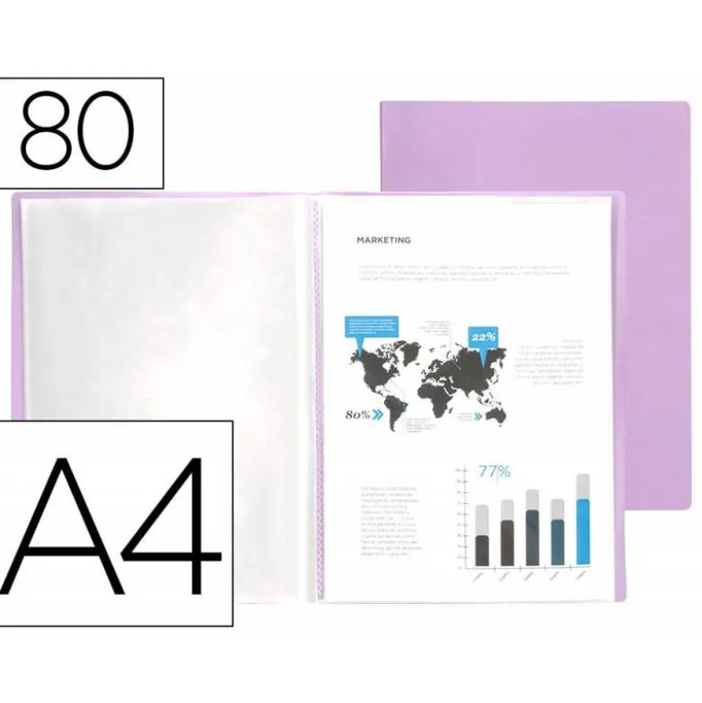 CARPETA LIDERPAPEL ESCAPARATE 80 FUNDAS POLIPROPILENO DIN A4 LAVANDA OPACO