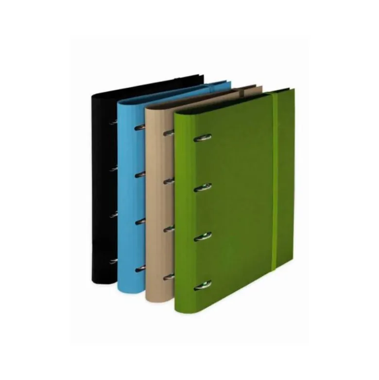 CARPETA PARDO 4 ANILLAS 35 MM CARTON COMPACTO DIN A4 RECAMBIO 120 H 90 GR EXPOSITOR 8 UNIDADES COLORES