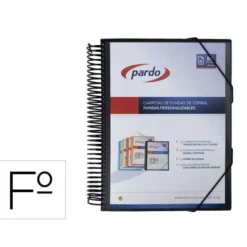 CARPETA PARDO ESCAPARATE CON ESPIRAL 80 FUNDAS FOLIO PERSONALIZABLE COLOR NEGRO