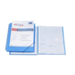 CARPETA PARDO ESCAPARATE CON ESPIRAL 20 FUNDAS POLIPROPILENO CON GOMAS PERSONALIZABLE COLOR AZUL
