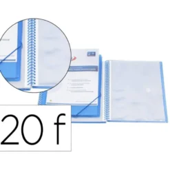 CARPETA PARDO ESCAPARATE CON ESPIRAL 20 FUNDAS POLIPROPILENO CON GOMAS PERSONALIZABLE COLOR AZUL