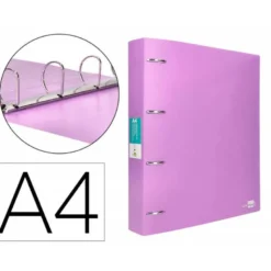 CARPETA 4 ANILLAS 40 MM LIDERPAPEL DIN A4 COLOR ROSA POLIPROPILENO