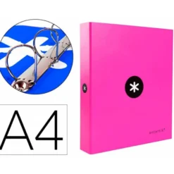 Carpeta 4 anillas 40 mm Liderpapel Antartik A4 color rosa carton forrado