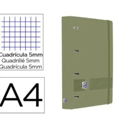 CARPETA 4 ANILLAS OXFORD EUROPEANBINDER LIVE&GO TAPA POLIFOAM DIN A4 + RECAMBIO 120 HOJAS CUADRO 5 MM VERDE