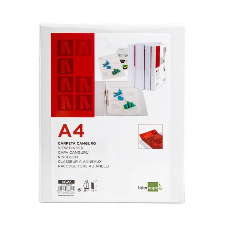 Carpeta canguro de 2 anillas Liderpapel Din A4 blanca