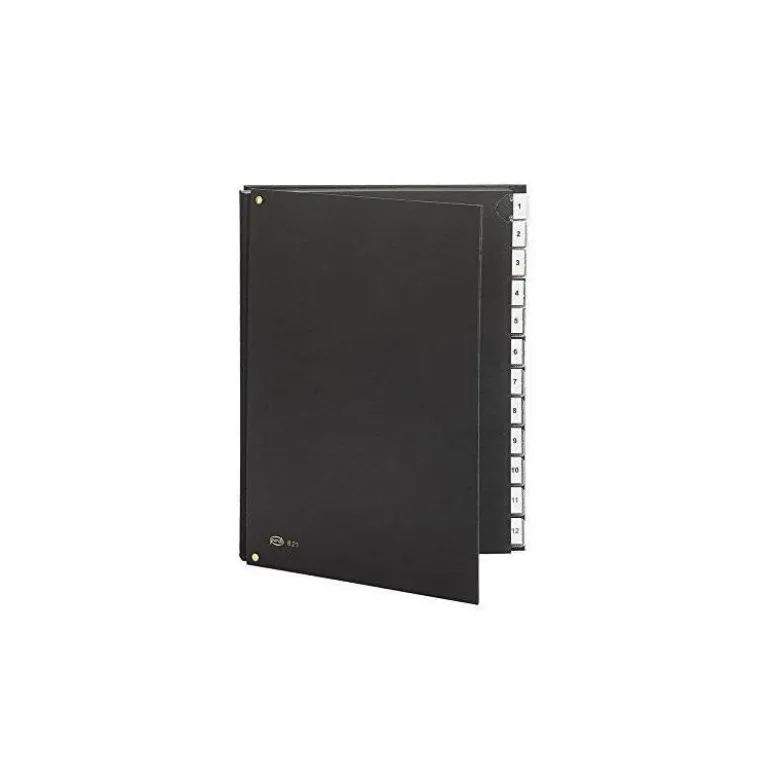 Carpeta Clasificadora Pardo DIN A4+ Carton Compacto con Fuelle 12 departamentos Negro
