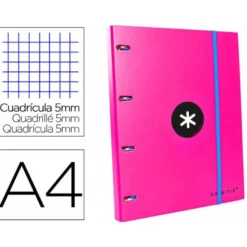 Carpeta con recambio Antartik A4 4 anillas 25 mm de Carton forrado color rosa