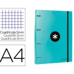 CARPETA CON RECAMBIO LIDERPAPEL ANTARTIK A4 CUADRO 5MM FORRADA 4 ANILLAS 25MM COLOR MENTA
