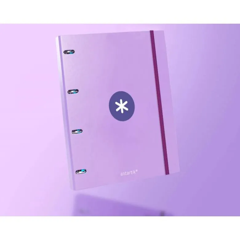 CARPETA CON RECAMBIO LIDERPAPEL ANTARTIK A4 CUADRO 5MM FORRADA 4 ANILLAS 25MM COLOR LAVANDA LILA