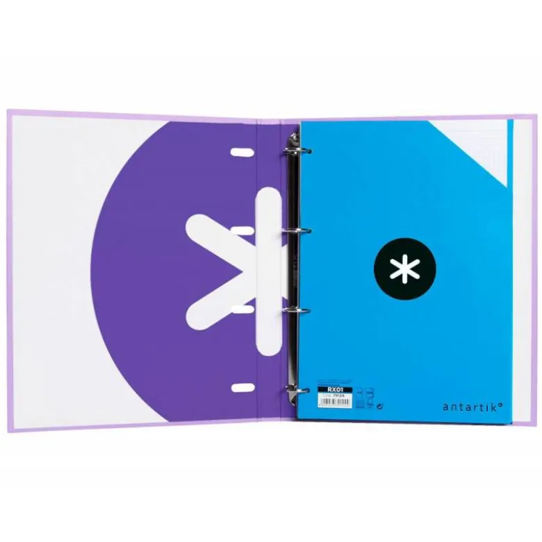CARPETA CON RECAMBIO LIDERPAPEL ANTARTIK A4 CUADRO 5MM FORRADA 4 ANILLAS 25MM COLOR LAVANDA LILA