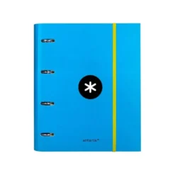 CARPETA CON RECAMBIO LIDERPAPEL ANTARTIK A4 CUADRO 5 MM FORRADA 4 ANILLAS 40MM REDONDAS COLOR AZUL