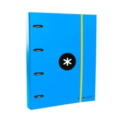 CARPETA CON RECAMBIO LIDERPAPEL ANTARTIK A4 CUADRO 5 MM FORRADA 4 ANILLAS 40MM REDONDAS COLOR AZUL
