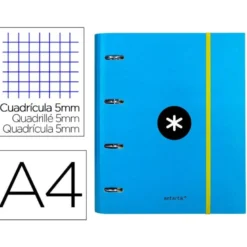 CARPETA CON RECAMBIO LIDERPAPEL ANTARTIK A4 CUADRO 5 MM FORRADA 4 ANILLAS 40MM REDONDAS COLOR AZUL
