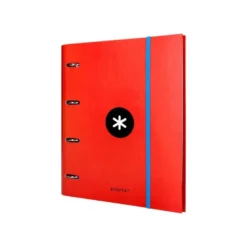 CARPETA CON RECAMBIO LIDERPAPEL ANTARTIK A4 CUADRO 5 MM FORRADA 4 ANILLAS REDONDAS 40MM COLOR ROJO