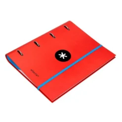 CARPETA CON RECAMBIO LIDERPAPEL ANTARTIK A4 CUADRO 5 MM FORRADA 4 ANILLAS REDONDAS 40MM COLOR ROJO