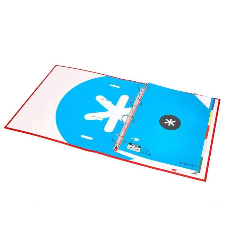 CARPETA CON RECAMBIO LIDERPAPEL ANTARTIK A4 CUADRO 5 MM FORRADA 4 ANILLAS REDONDAS 40MM COLOR ROJO