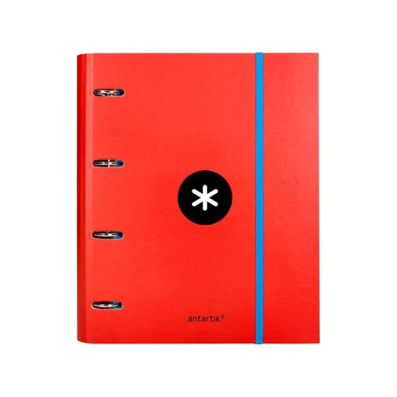 CARPETA CON RECAMBIO LIDERPAPEL ANTARTIK A4 CUADRO 5 MM FORRADA 4 ANILLAS REDONDAS 40MM COLOR ROJO