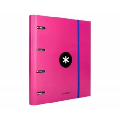 CARPETA CON RECAMBIO LIDERPAPEL ANTARTIK A4 CUADRO 5 MM FORRADA 4 ANILLAS 40MM REDONDAS COLOR ROSA
