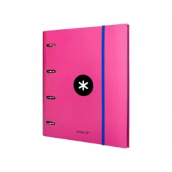 CARPETA CON RECAMBIO LIDERPAPEL ANTARTIK A4 CUADRO 5 MM FORRADA 4 ANILLAS 40MM REDONDAS COLOR ROSA