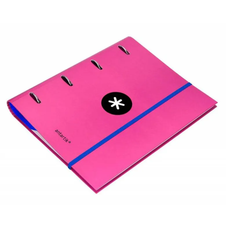 CARPETA CON RECAMBIO LIDERPAPEL ANTARTIK A4 CUADRO 5 MM FORRADA 4 ANILLAS 40MM REDONDAS COLOR ROSA