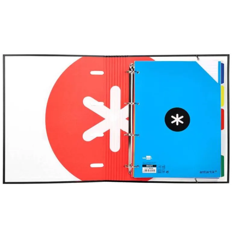 CARPETA CON RECAMBIO LIDERPAPEL ANTARTIK A4 CUADRO 5 MM FORRADA 4 ANILLAS 40MM REDONDAS COLOR NEGRA