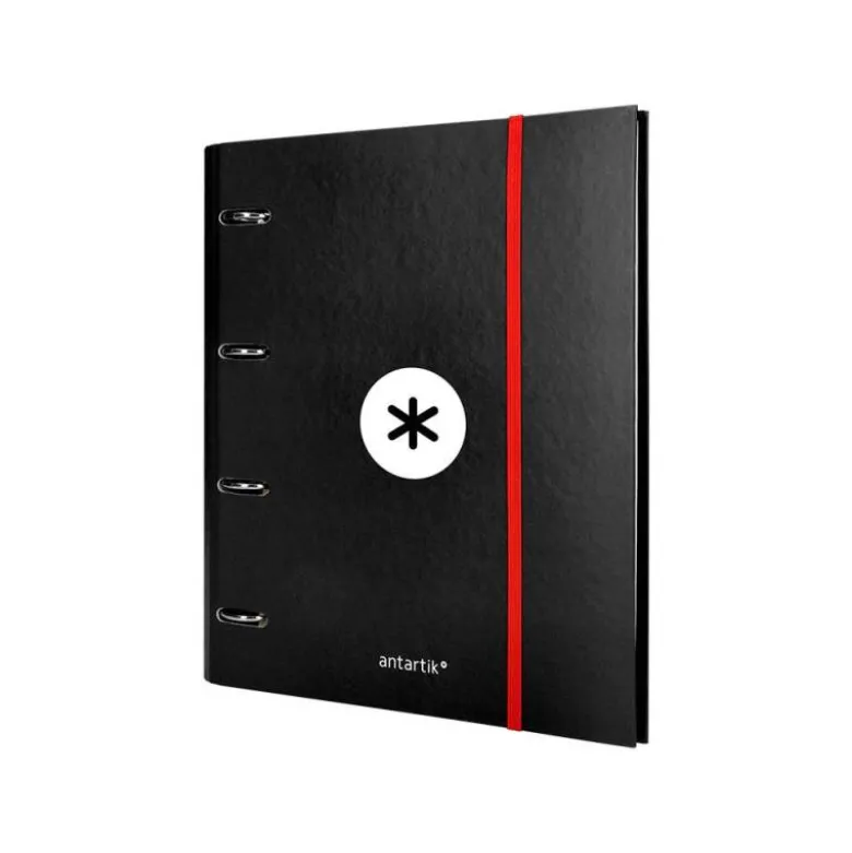 CARPETA CON RECAMBIO LIDERPAPEL ANTARTIK A4 CUADRO 5 MM FORRADA 4 ANILLAS 40MM REDONDAS COLOR NEGRA