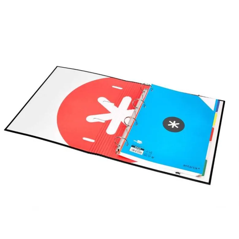 CARPETA CON RECAMBIO LIDERPAPEL ANTARTIK A4 CUADRO 5 MM FORRADA 4 ANILLAS 40MM REDONDAS COLOR NEGRA