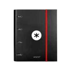 CARPETA CON RECAMBIO LIDERPAPEL ANTARTIK A4 CUADRO 5 MM FORRADA 4 ANILLAS 40MM REDONDAS COLOR NEGRA