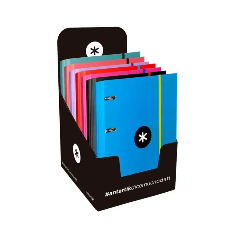 CARPETA CON RECAMBIO LIDERPAPEL ANTARTIK A4 CUADRO 5MM FORRADA 4 ANILLAS 40MM RECONDAS COLORES SURTIDOS