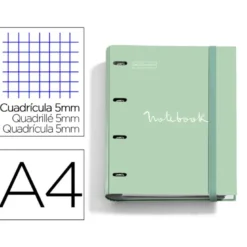 CARPETA CON RECAMBIO MIQUELRIUS EMOTIONS DIN A4 CUADRO 5 MM 4 ANILLAS 35 MM COLOR VERDE MENTA