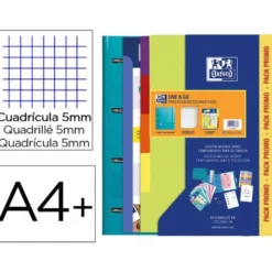 CARPETA CON RECAMBIO OXFORD EBINDER L&G VIVOS DIN A4+ 4 ANILLAS 35 MM RECAMBIO 80 H CUADRO 5 MM + JUEGO 5