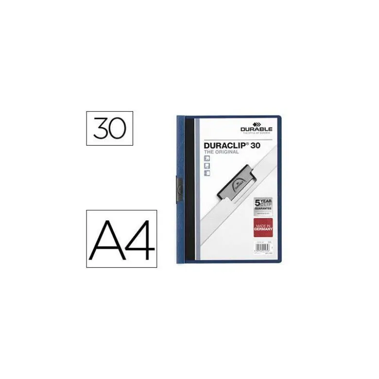 Carpeta dossier con pinza central duraclip Durable 30 hojas Din A4 color azul oscuro