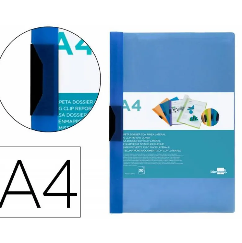 Carpeta dossier con pinza lateral Liderpapel 30 hojas Din A4 color azul frosty