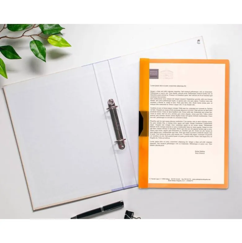 Carpeta dossier con pinza lateral Liderpapel 30 hojas Din A4 color naranja frosty