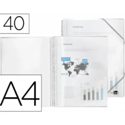 Carpeta escaparate con espiral Liderpapel DIN A4 40 fundas poliporpileno color transparente