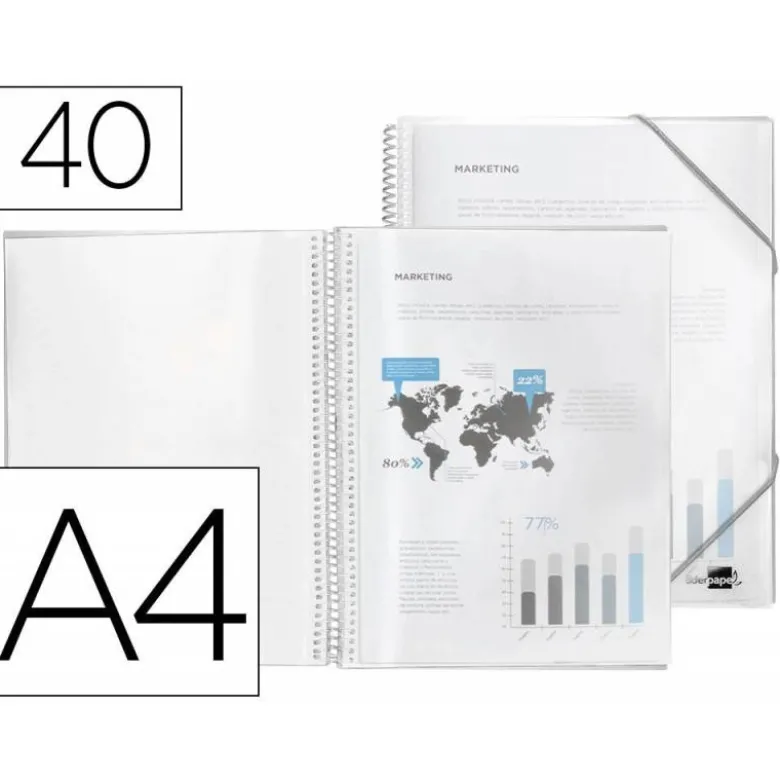 Carpeta escaparate con espiral Liderpapel DIN A4 40 fundas poliporpileno color transparente